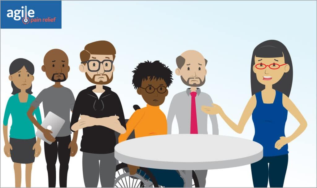 illustration of anxious Scrum team meeting for Sprint planning with the product owner