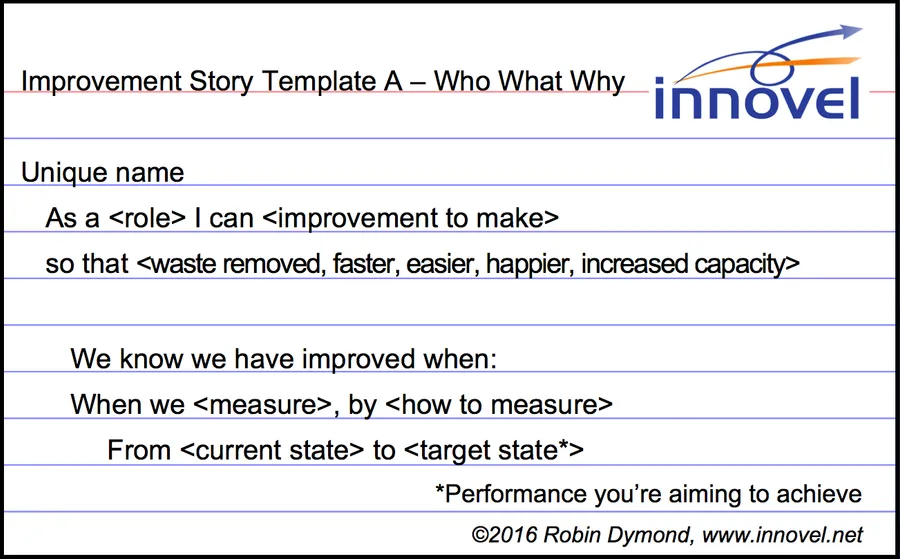 Sample Improvement Story Template - by Robin Dymond