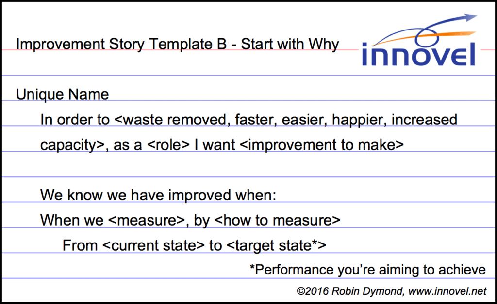 Sample Improvement Story Template - by Robin Dymond