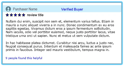 A placeholder example of an online review from a verified buyer of a product
