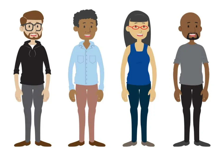 A lineup of characters used in the Scrum By Example series